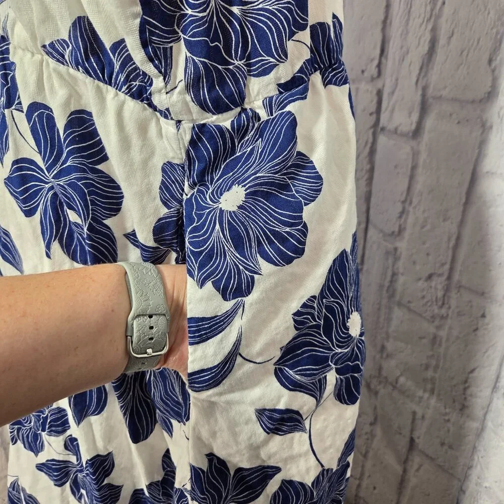 Draper James Extra Large Blue White Floral Cotton Sleeveless Summer Midi Dress - Picture 6 of 11